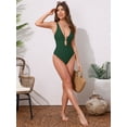thumbnail image 5 of DARING DIVA Women's O Ring Cut Out Deep V Monokini Bikini Medium Dark Green, 5 of 6