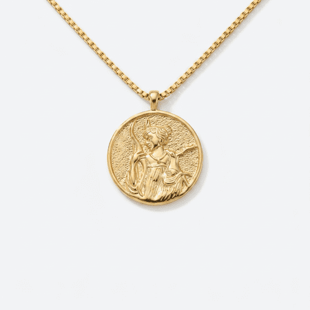 Jacques Eclat Artemis Goddess Necklace Gold Huntress Coin Pendant Moon Crown Jewelry Gift for Women