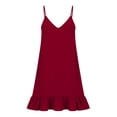 thumbnail image 5 of Pounoo Women's Dresses V Neck Spaghetti Strap Linen Blend Mini Dress With Ruffle Hem Casual Summer Wear Lightweight Breathable Loose Fit Sundresses Gift, 5 of 7