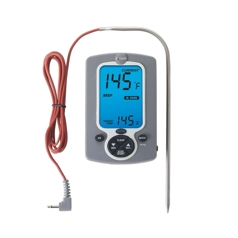 Taylor Pro Programmble Thermometer with Probe and Timer, Silver