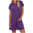 thumbnail image 2 of Women's Romper Short Sleeve Jumpsuit with Pockets Solid Wide Leg Shorts Playsuits Ladies Summer Loose Lightweight Plain Daily Wear for Swim Beach Party Jumpsuits Purple XXL, 2 of 7