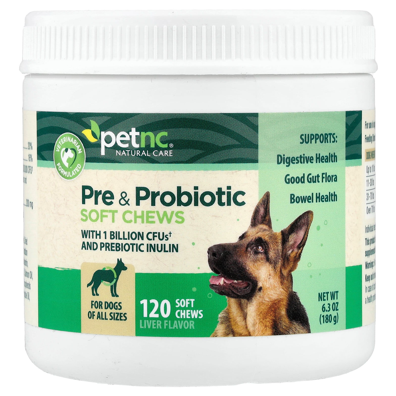 petnc NATURAL CARE Pre & Probiotic Soft Chews, All Dog, Liver, 120 Soft Chews, 6.3 oz (180 g)