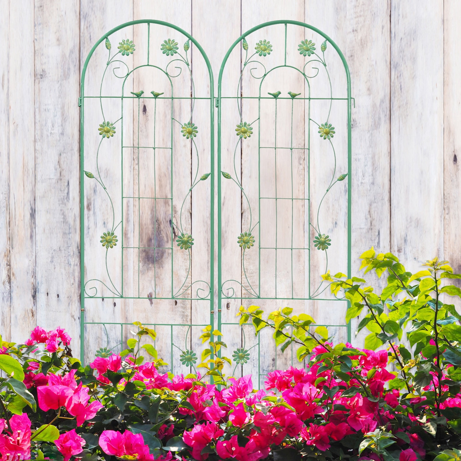 Miniyam 86.7" x 19.7" Metal Garden Trellis, 2 Packs Rustproof Trellis for Climbing Plants, Flower Support, Green