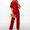Red, variant on Women's One Piece Jumpsuits 2025 Fall Winter Solid Color Short Sleeved Round Neck Loose Jumpsuit With Belt Army Green XXL
