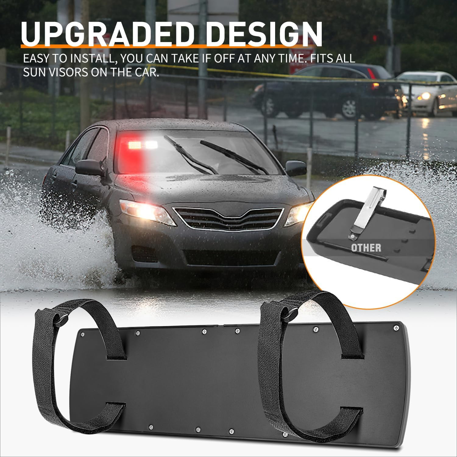 Nilight Red White 48LED Visor LED Strobe Lights Interior Windshield Emergency Warning Light Super Bright