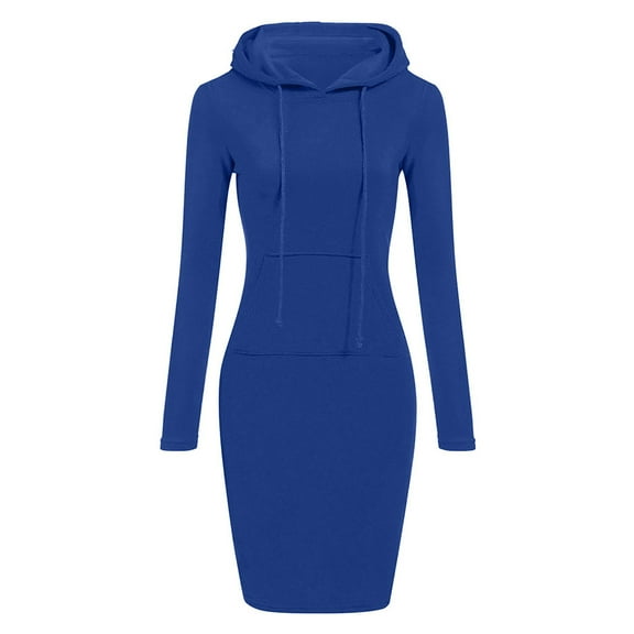 Hvot&aat Women's Hooded Sweatshirt Slim Solid Color Pullover Dress Casual Long Sleeve Mini Dress with Kangaroo Pocket