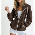 thumbnail image 2 of yoeyez Fleece Fuzzy Hoodie Women Full Zip Up Fall Lightweight Jacket with Hood Long Sleeve Soft Warm Hoodies Sweatshirts Coats Brown,XXL, 2 of 7