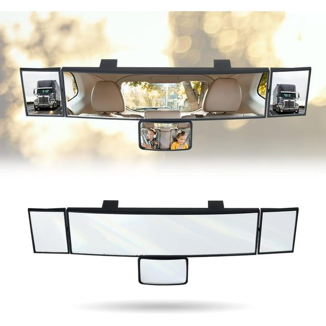 15" Rear View Mirror with Baby Mirror,Car Panoramic Rearview Mirrors Extender,Clip on Large Wide Angle Rear View Mirror for Truck Car and SUV (White) White 15" Square Corner
