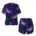 thumbnail image 6 of Wukai Eggplant Women's Pajama Set,Short-Sleeve Top and Shorts with Elastic Waistband and Pockets for Loungewear, Yoga, and Casual Wear-Small, 6 of 8
