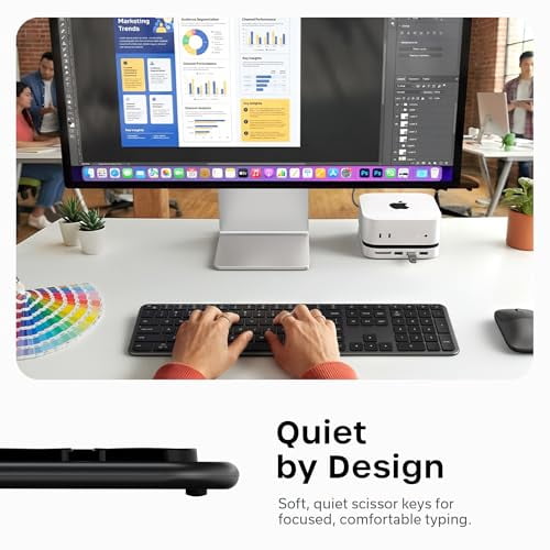 Satechi Slim EX3 Wireless Keyboard, Full-Size Keyboard w/Numpad, Multi-Device Bluetooth, 2.4GHz Connection for macOS, Windows, Android, Instant OS Key Remap,USB-C Rechargeable Battery, Space Black