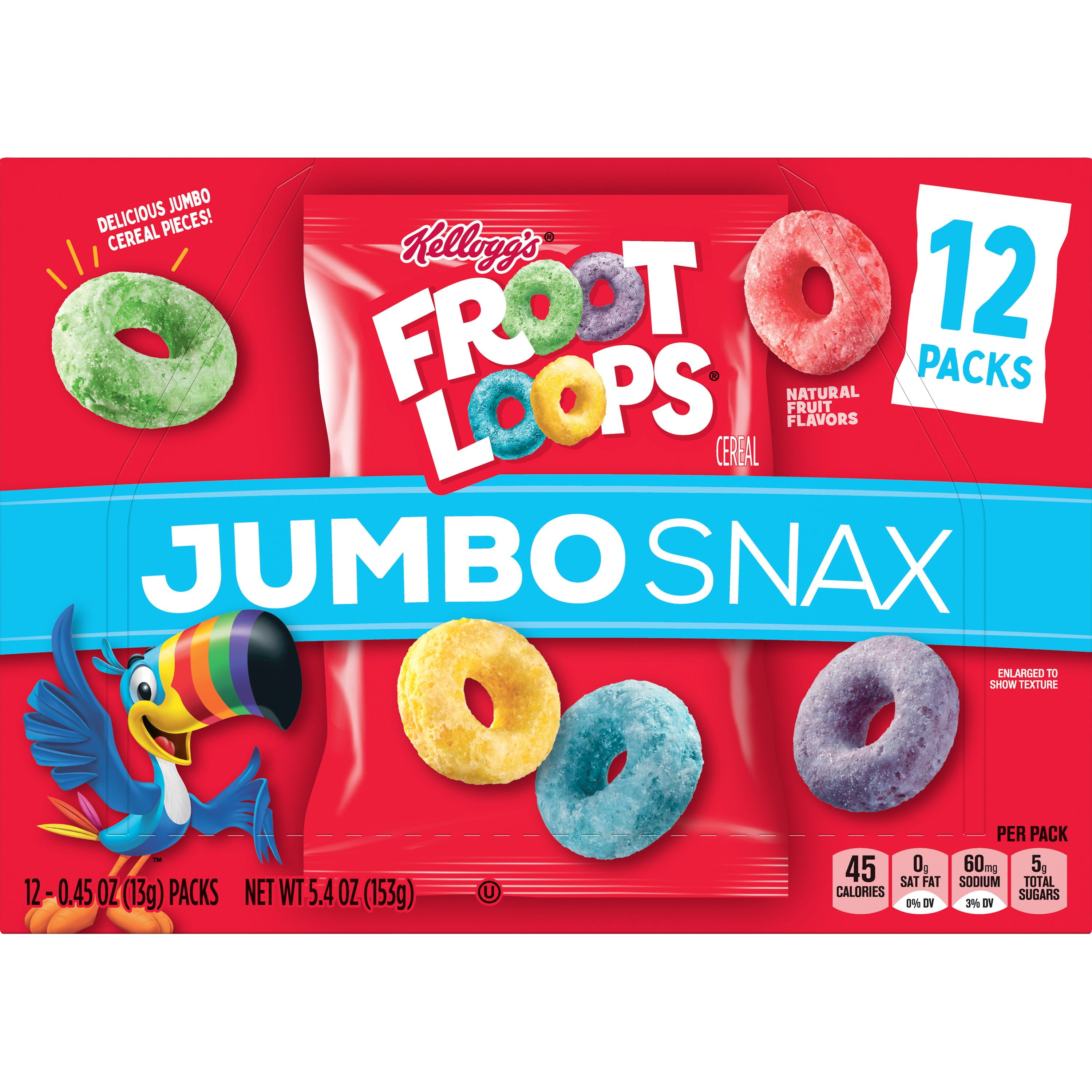 Kellogg's Froot Loops Jumbo Snax Cereal Snacks, Kids Snacks, Fruit