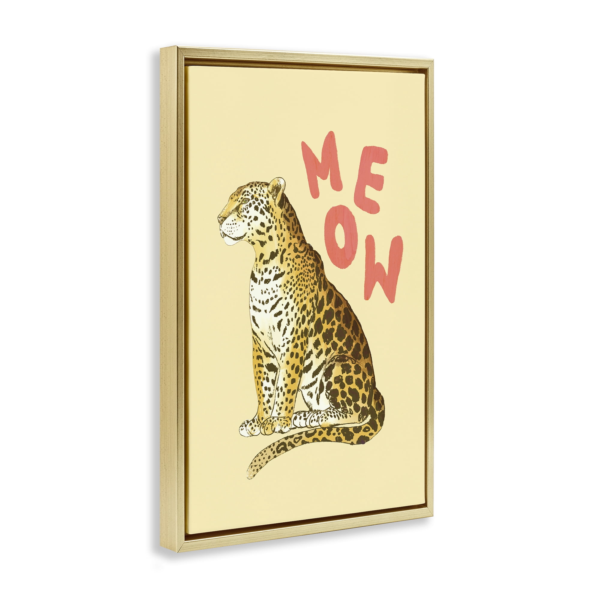 Stupell Industries Meow Leopard on Yellow Gold Framed Floater Canvas Wall Art, design by Florentina Dolci
