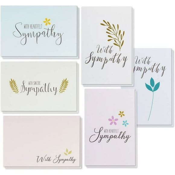 48-Pack Sympathy Cards Bulk, Greeting Card with Heartfelt Sympathy, 6 Assorted Floral and Foliage Designs, Envelopes Included, 4 x 6 inches