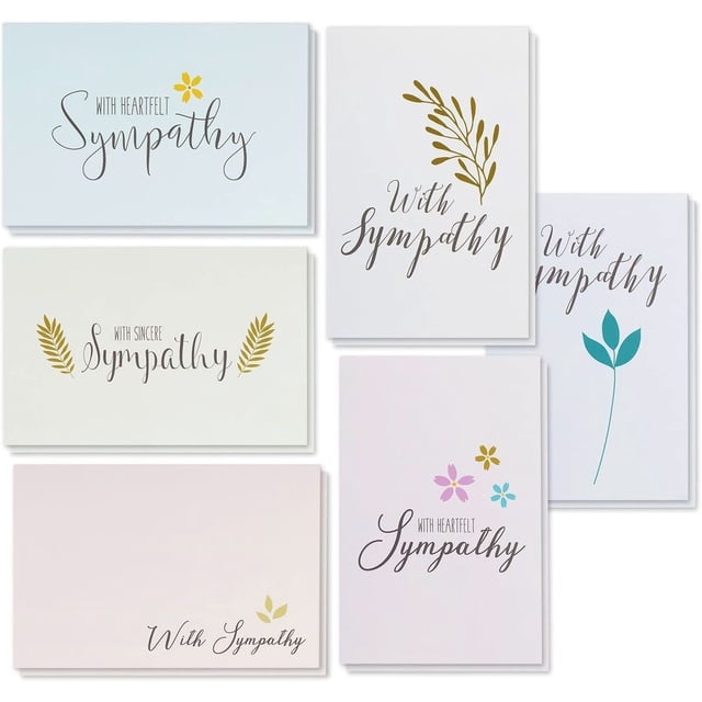48-Pack Sympathy Cards Bulk, Greeting Card with Heartfelt Sympathy, 6 Assorted Floral and Foliage Designs, Envelopes Included, 4 x 6 inches