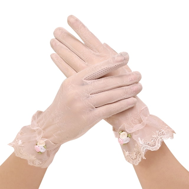 PMVFHDE Black Gloves Womens Short Lace Breathable Riding Sunscreen Wedding Gloves Ice Silk Non Slip Screen