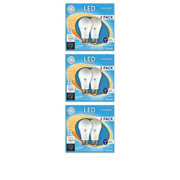 (6 bulbs) GE LED A19, 15 watt, 1600 lumens, Dimmable, Daylight 5000K, Medium Base,