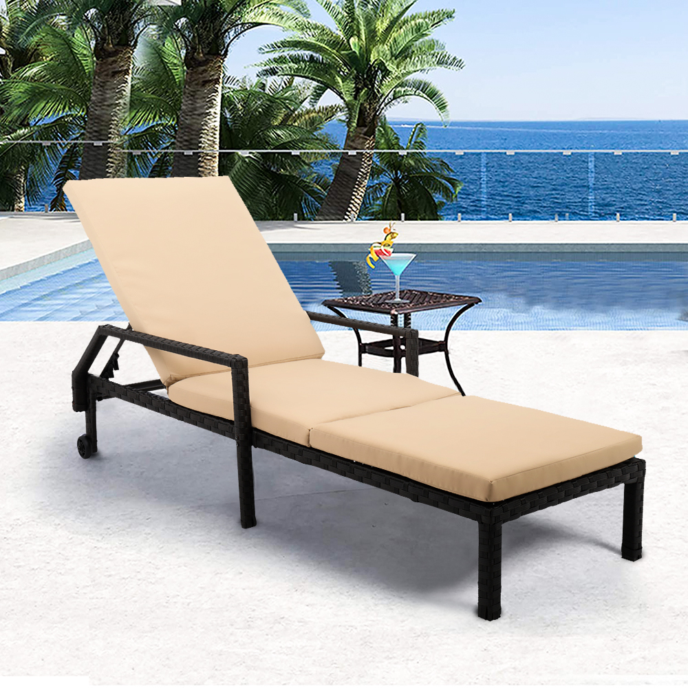 Outdoor Patio Furniture Set Chaise Lounge, Patio Reclining Rattan Lounge Chair Chaise Couch Cushioned with Adjustable Back, 2 Wheels, Outdoor Lounger Chair for Poolside Garden Beach, 1PC, Q17034 - image 2 of 12