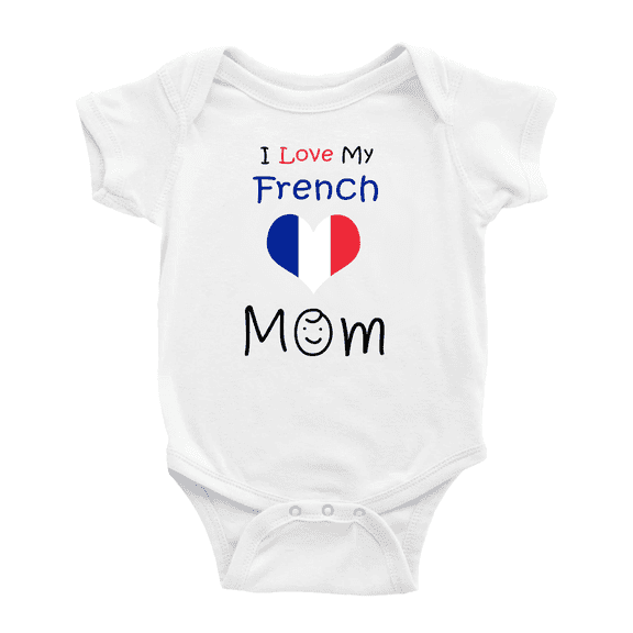 I Love My French Mom Baby Bodysuit Newborn Clothes Outfits (White, 6-12 Months)