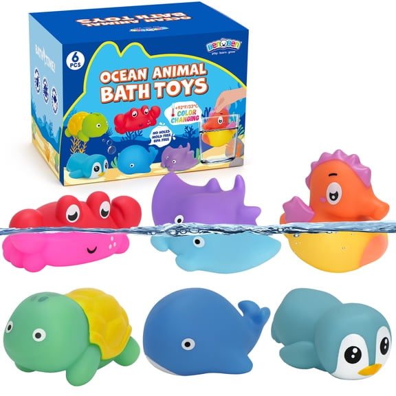 BenBen 6Pcs Color Changing Bath Toys for Toddler, No Hole Mold Free Ocean Animal Baby Bathtub Toys