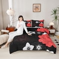 thumbnail image 4 of Manfei Vintage Country Floral Full Size Comforter Sets,Japanese Minimalist Style Bedding Comforter Set,Red Lack Bedding Sets For Teens,Breathable Home Decor Reversible,3pcs, 4 of 8