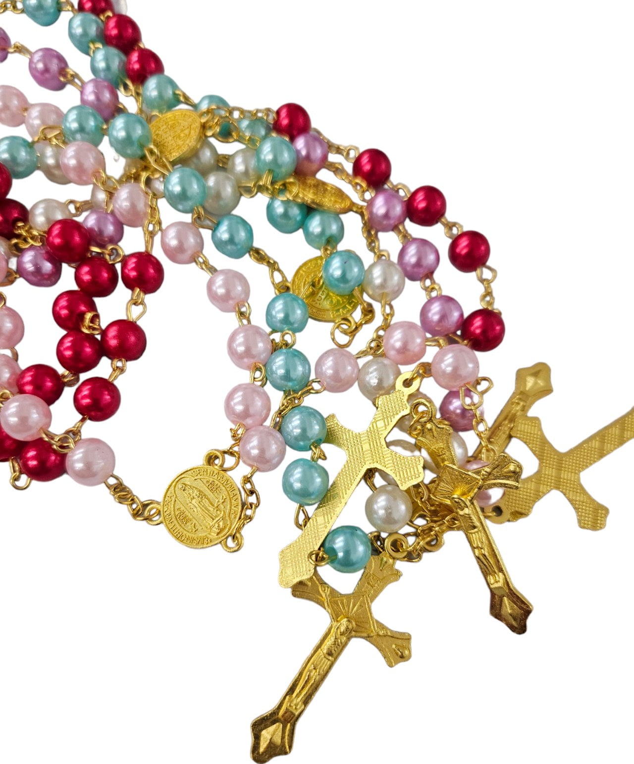 Set of 12 x Our lady of guadalupe faux pearl plastic rosary white purple red pink teal rosary / baptism favor / catholic rosary /