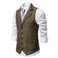 thumbnail image 4 of ZCFZJW Men's Suit Vest Formal Wedding Slim Fit Single-Breasted Sleeveless V-Neck Have Pockets Solid Dress Wedding Waistcoat Prom Tuxedo #14-Coffee XXL, 4 of 9