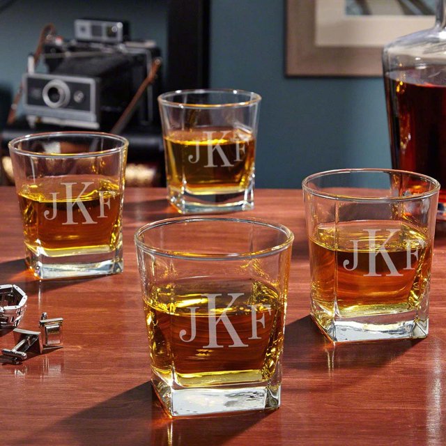 HomeWetBar Personalized Whiskey Glasses - Rutherford Engraved Rocks Glasses