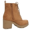thumbnail image 3 of Soda Women's Faux Suede Combat Lug Block Heel Boot, Tan, 9 M US, 3 of 5