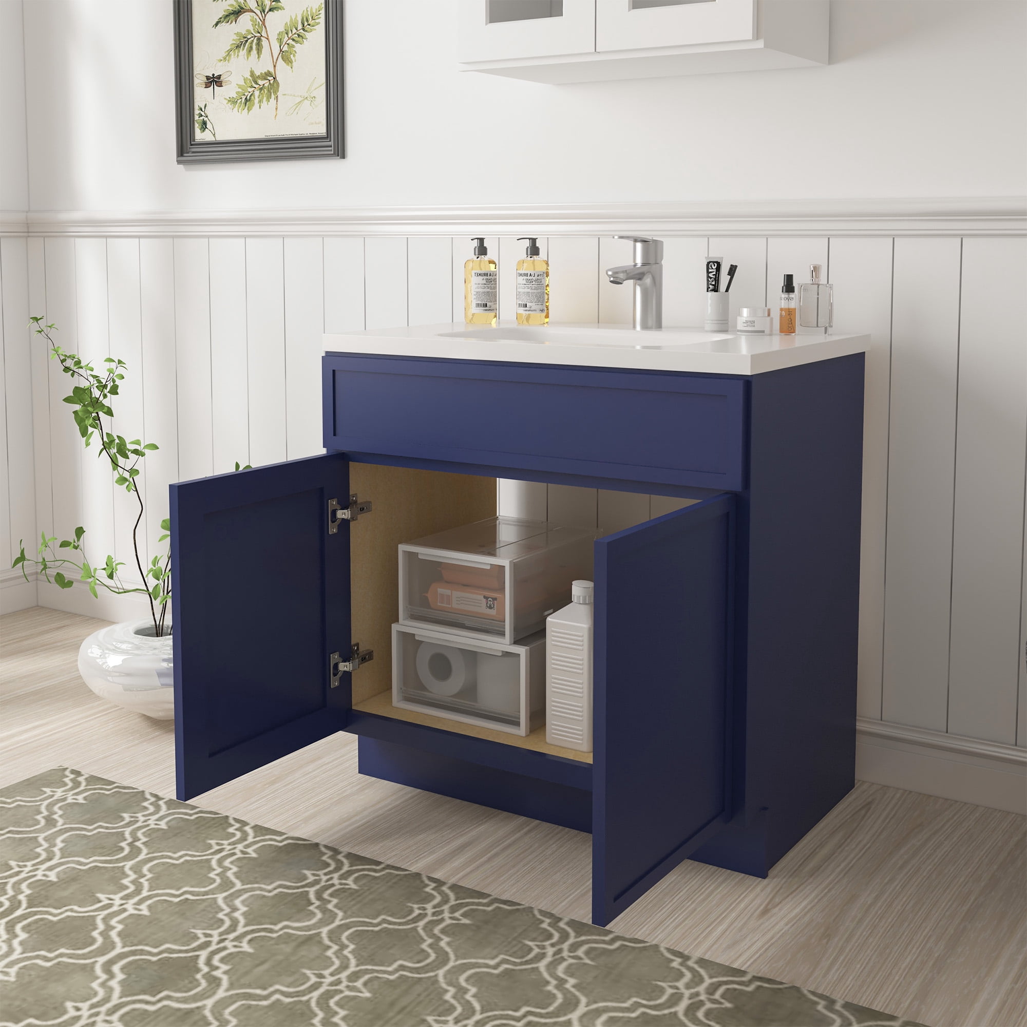 Vanity Art 39" W Birch Plywood Freestanding Single Base Storage Cabinet with Soft Close Doors