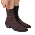 thumbnail image 2 of Domuza Women Stretch Knit Sock Ankle Boots, Pointed Toe Chunky Block Heel Breathable Slip On Short Boots for Autumn Winter Daily Commuting Office Casual Wear Coffee 8（EU-40）, 2 of 8