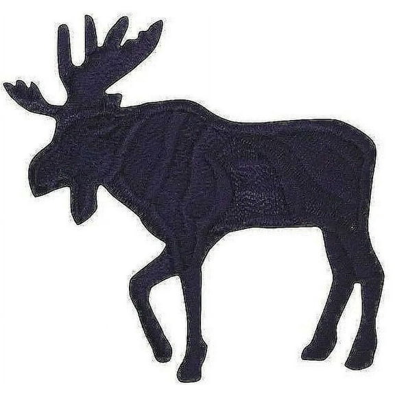 Large - Moose Silhouette - Black - Facing Left- Iron On Embroidered Patch