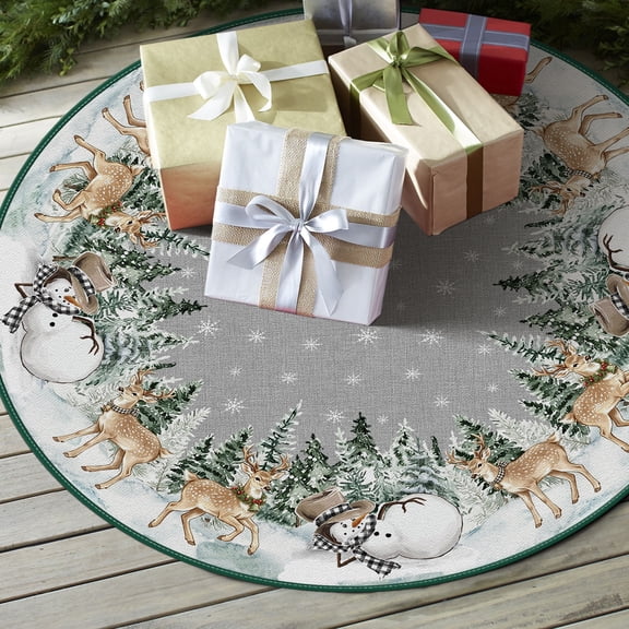 Sm:)e Deer Snowman Tree Grey Christmas Tree Skirt 36 Inch, Christmas Winter Holiday Party Floor Decoration