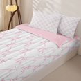 thumbnail image 3 of Homewish Girly Pink Bowknot Zipper Twin Comforter Sets with Fitted Sheet and 2 Pillowcases For Girls,Cute Bows Kawaii Stars Zipper Bedding Set,Lightpink White,Reversible,4-Piece, 3 of 7