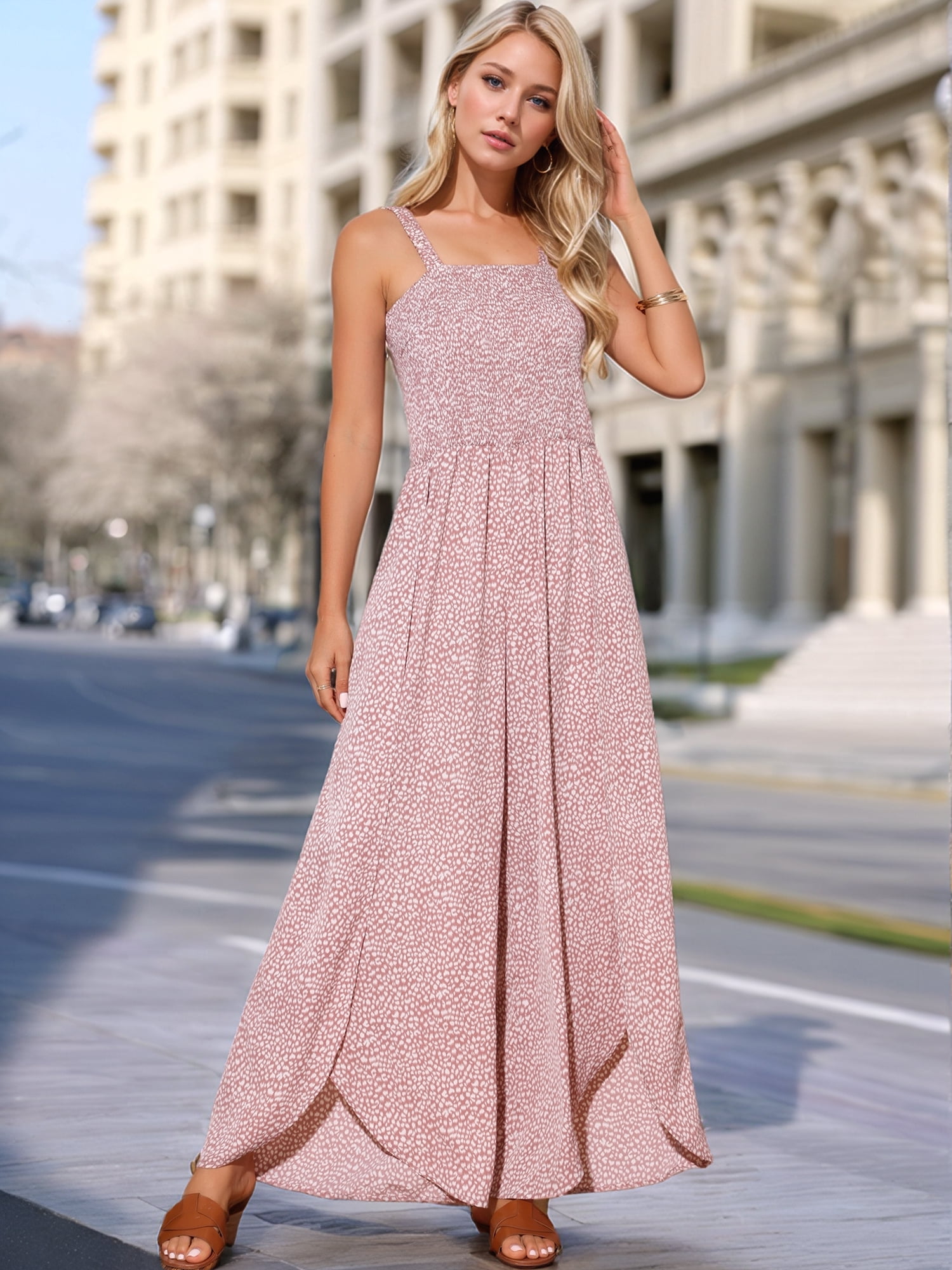 DARING DIVA Women's Sleeveless Wide Leg Jumpsuits with Pockets S Dusty Pink