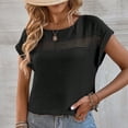 thumbnail image 3 of Camiseta de Mujer Ahuecada Cuello Redondo Liso Casual Cómodo Top de Manga Corta para el Hogar Ocio Diario Negro L, 3 of 8