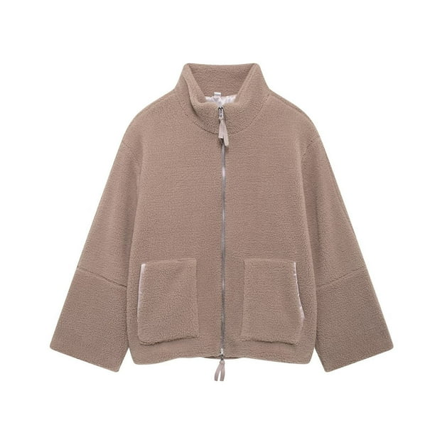 Blusa de poliéster para mujer, de manga larga, sin capucha, informal, de cuello alto, cómoda, de invierno, para exteriores y chaquetas