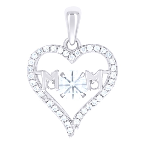 925 Sterling Silver Womens Cubic Zirconia Heart Mom Talking Charm Pendant for Women