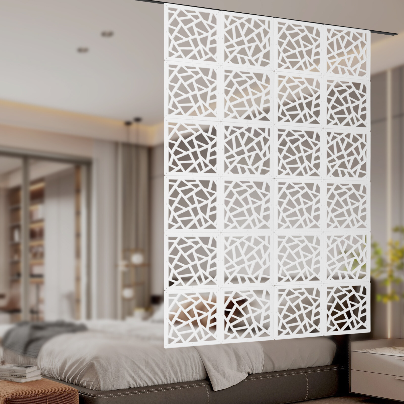 24Pcs Privacy Screen Panels, Decorative Wall Screen Panels,Hanging Room Divider Decorative Thick Wall Screen Panels Floral Carving Pattern Hollow Out Design