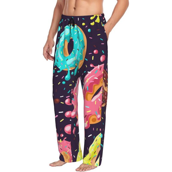 Picia Donuts1 Mens Soft Woven Cotton Elastic Waistband Sleep Pajama Pant Lounge Sleep Pant With Pockets And Drawstring-Small