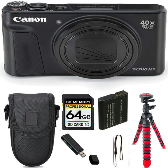 Canon PowerShot SX740 HS Digital Camera (Black) Tripod Case - 64GB Kit (International Version)
