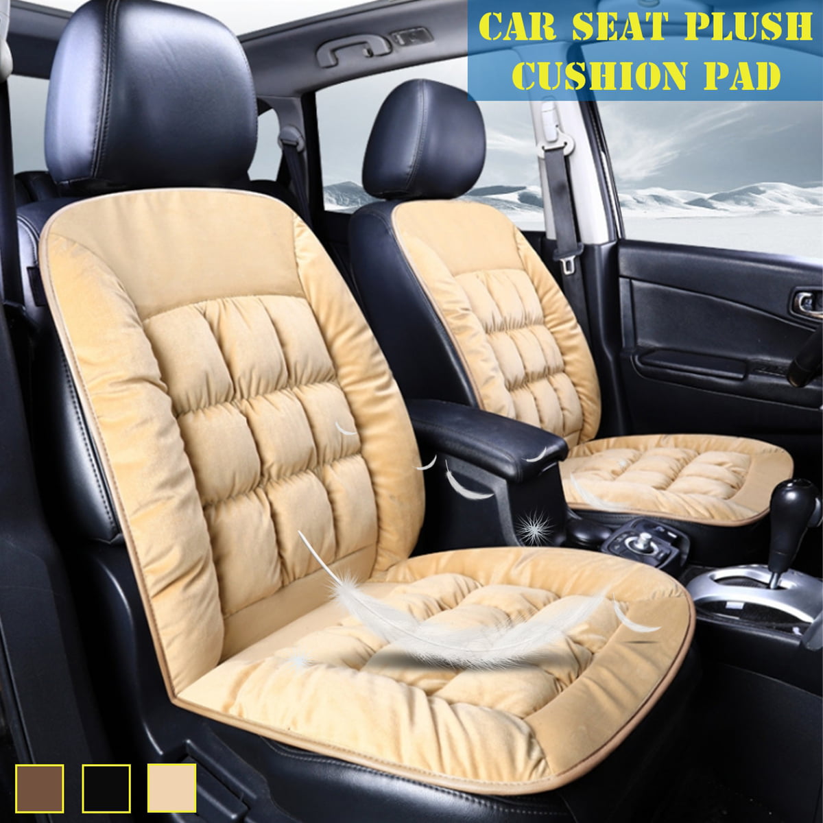 Beige Shineweb Car Seat Covers Autumn Winter Universal Seat Cushion Plush Car Front Seat Cover Cushion Auto Soft Pad Mat 