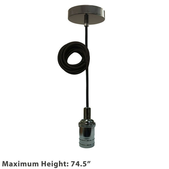 Royal Designs Vintage-Style Gun Metal Gray Keyless Pendant Light Socket and Canopy with Black Rayon Fabric Cord