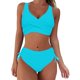 thumbnail image 1 of Trajes de baño Bouanq de cintura alta para mujer, monokini de dos piezas, traje de baño con cuello en V y espalda descubierta, conjunto de bikini fruncido con cobertura total., 1 of 6