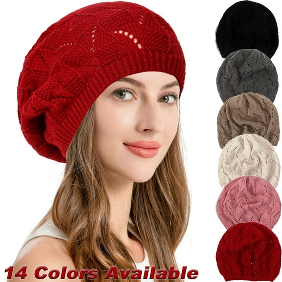 Dalrosia Slouchy Crochet Beret Chic Cutout Beret Hats for Women Lightweight Knit Beanie Caps for Women