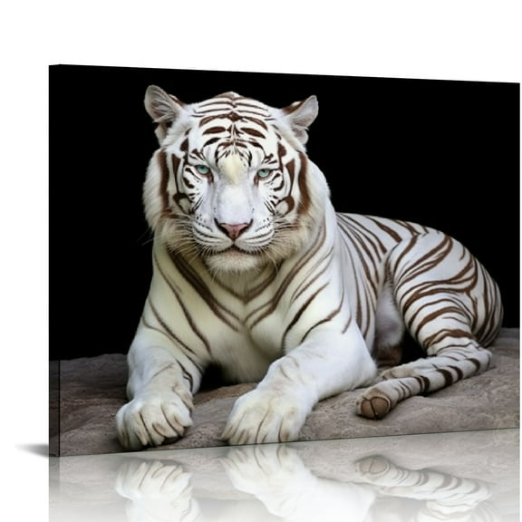JRXY White Tiger Pictures Canvas Wall Art Animal Prints Poster Printing Living Room Bedroom Kids Room Decor With Framed  20x16in