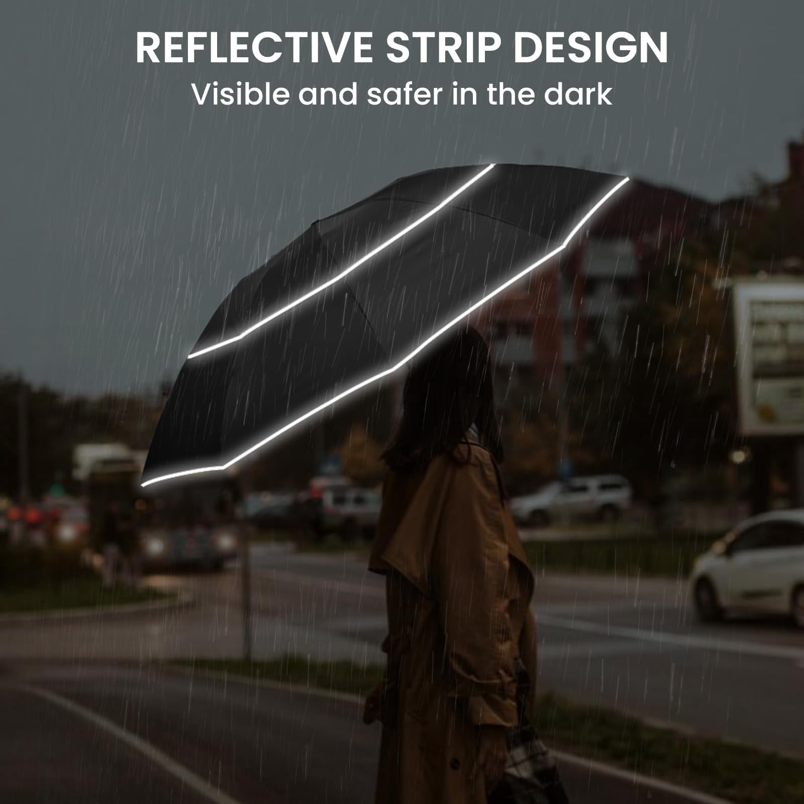 G4Free 54/62 inch Windproof Inverted Umbrella, Reflective Stripe Double Canopy, Automatic Open/Close, Compact for Travel, 10 Ribs Rain Protection