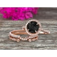 thumbnail image 1 of Milgrain Trio Set 2.75 Carat Black Diamond Moissanite 10k Rose Gold Wedding Set Round Cut Antique Art Deco Stacking Matching Band Anniversary gift Glaring, 1 of 6