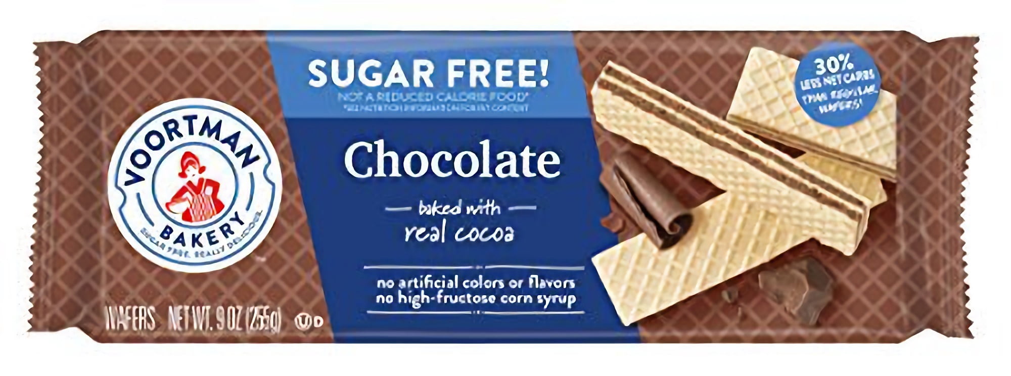 Voortman Sugar-Free Chocolate Wafer Cookies, 9 oz (Pack of 12)