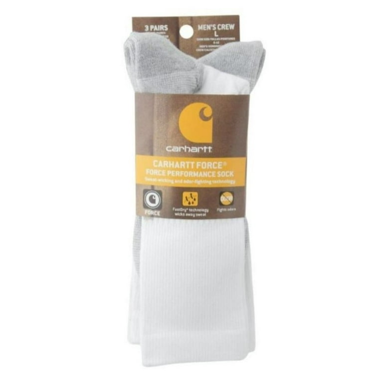 Carhartt SC4223MWHT-L Men's Force Performance Work Crew Socks 9 - 11.5,  White - Walmart.com