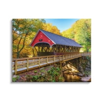 Stupell Red Covered Bridge Woodland Creek Landscape Photography Gallery Wrapped Canvas Print Wall Art